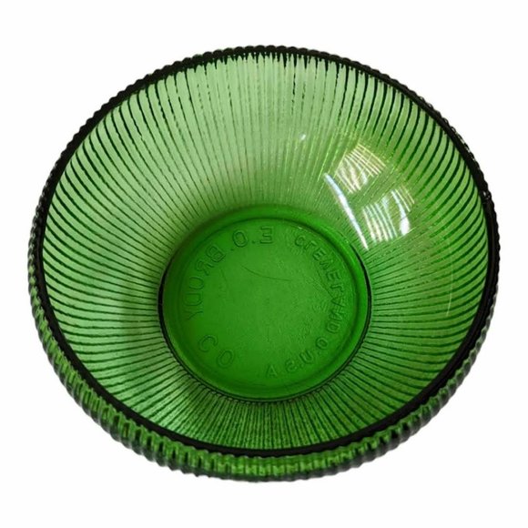 Vintage E.O BRODY CO. 6" Green Ribbed Glass Bowl Cleveland OH Made in USA - Picture 3 of 4